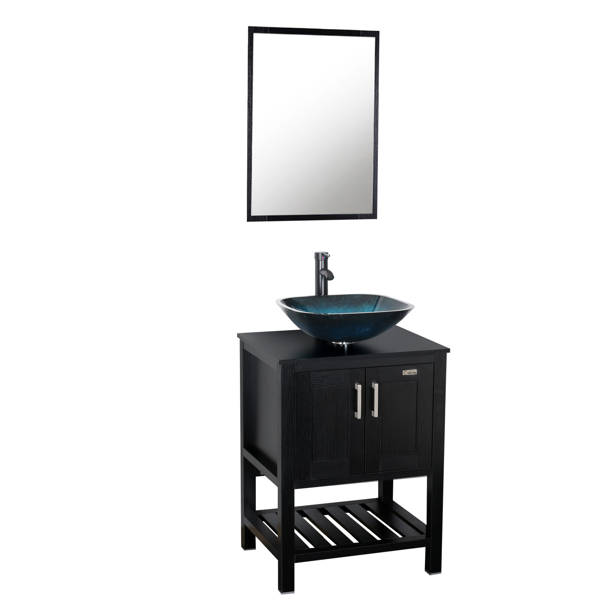 ECLIFE 24'' Single Bathroom Vanity with Glass Top with Mirror & Reviews